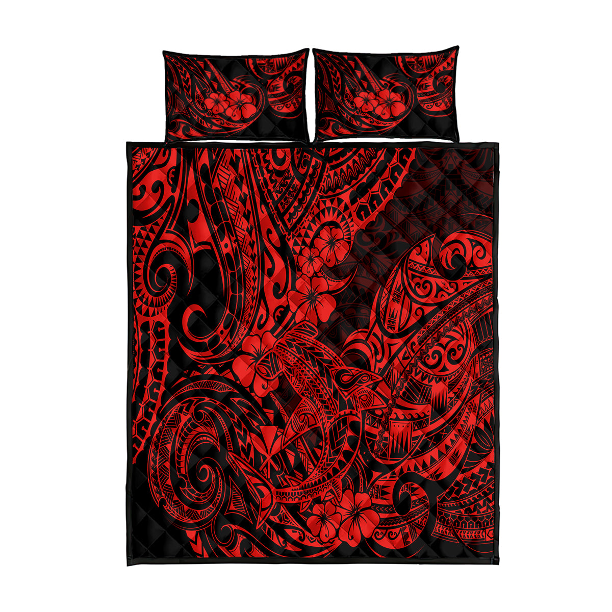 Hawaii Shark Quilt Bed Set Polynesian Pattern Red Version - Wonder Print Shop