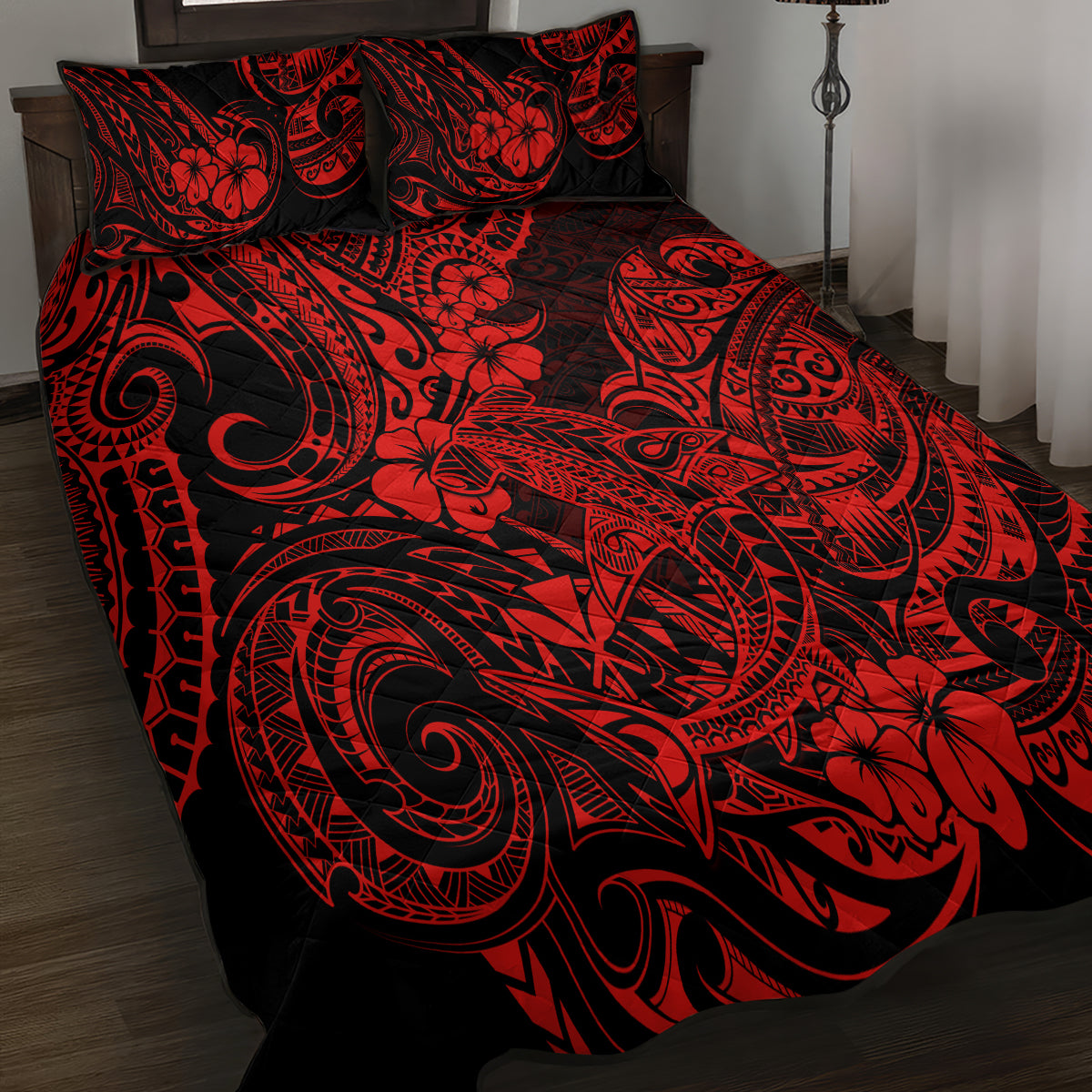 Hawaii Shark Quilt Bed Set Polynesian Pattern Red Version - Wonder Print Shop