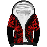 Hawaii Shark Sherpa Hoodie Polynesian Pattern Red Version - Wonder Print Shop