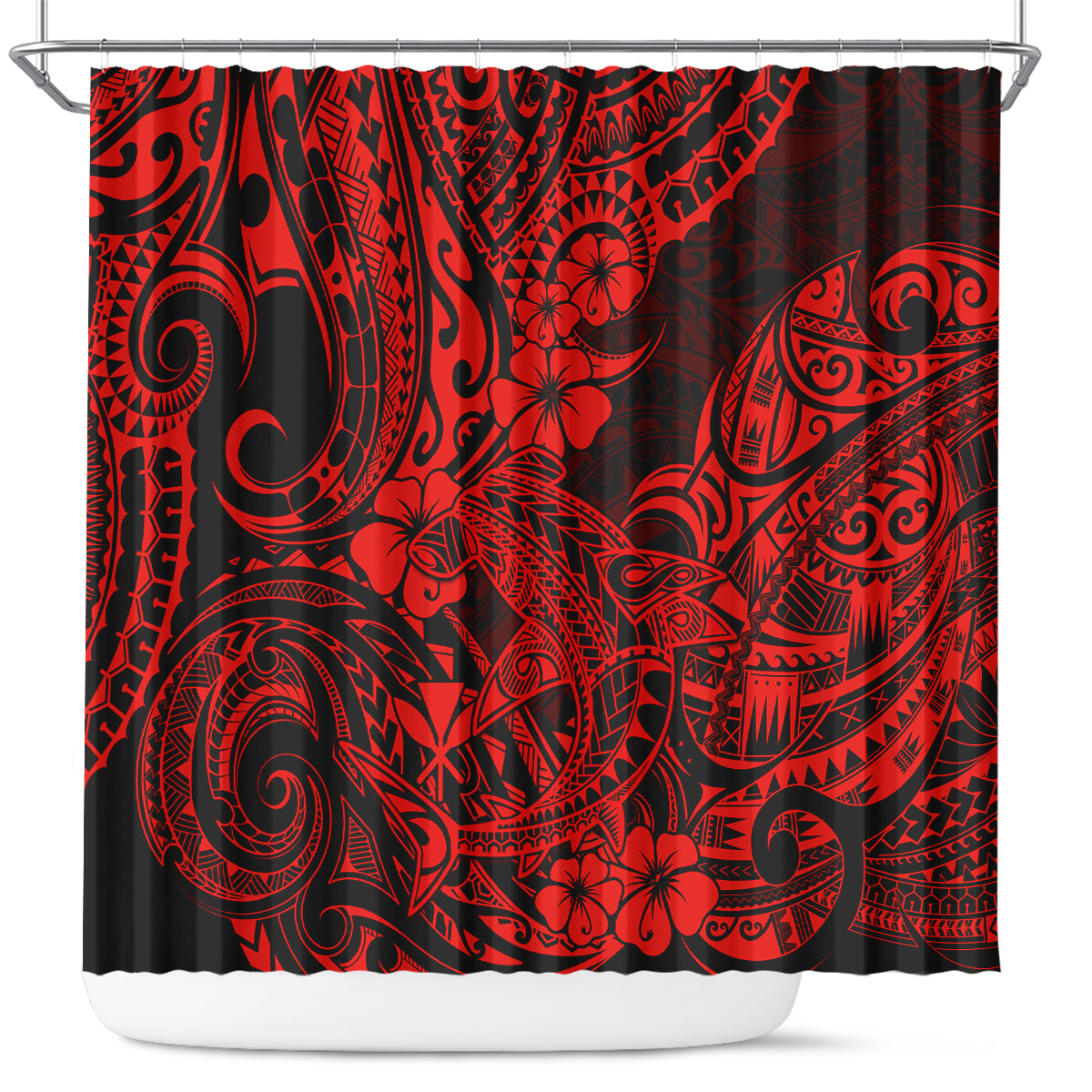 hawaii-shark-shower-curtain-polynesian-pattern-red-version