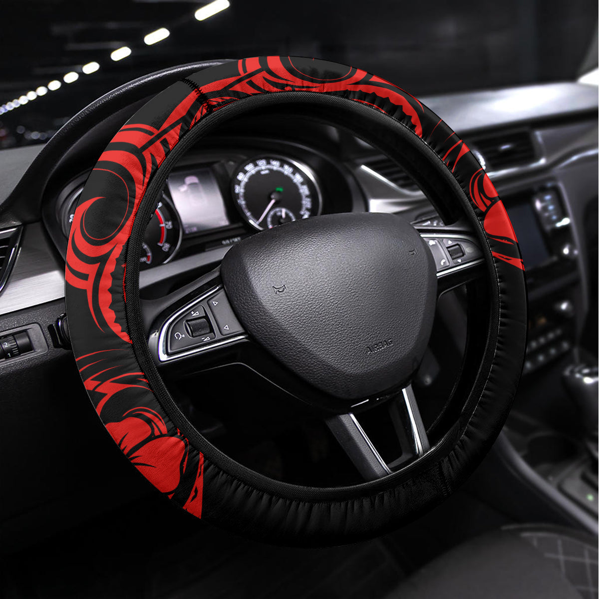 Hawaii Shark Steering Wheel Cover Polynesian Pattern Red Version - Wonder Print Shop