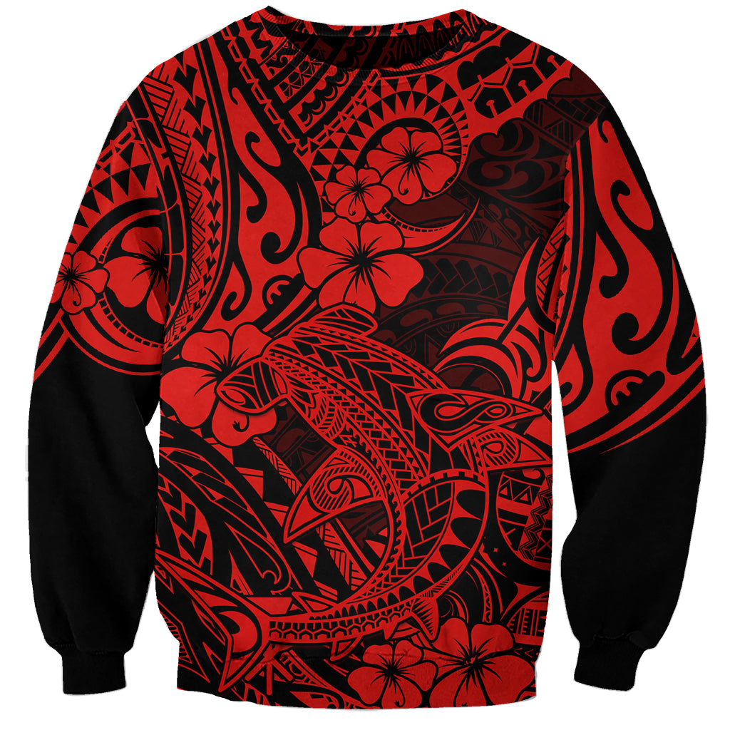 Hawaii Shark Sweatshirt Polynesian Pattern Red Version - Wonder Print Shop