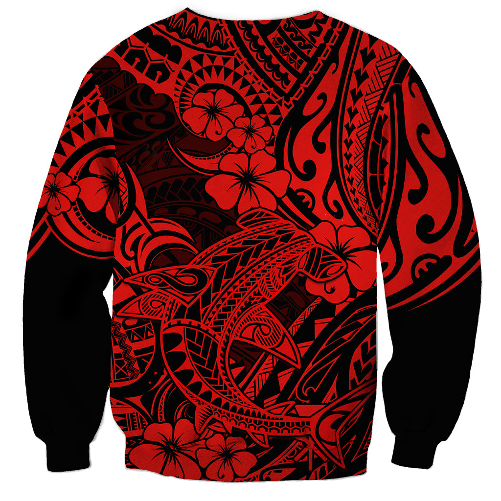 Hawaii Shark Sweatshirt Polynesian Pattern Red Version - Wonder Print Shop