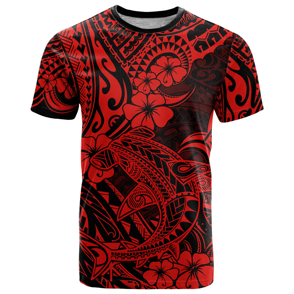 Hawaii Shark T Shirt Polynesian Pattern Red Version - Wonder Print Shop