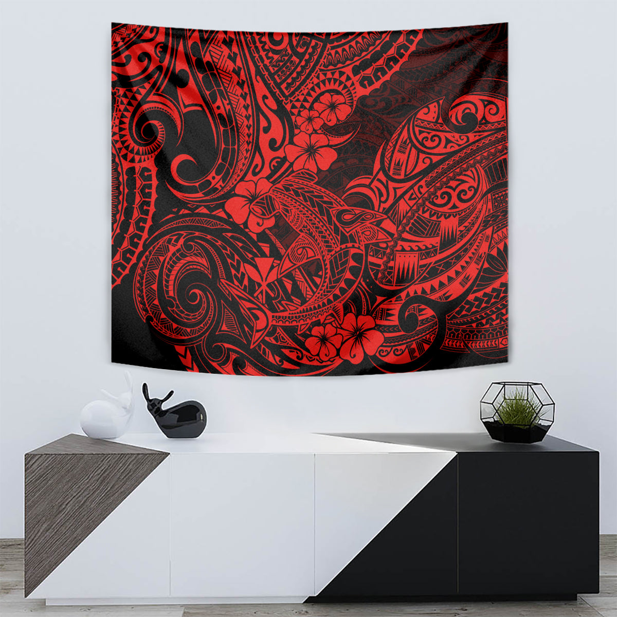 Hawaii Shark Tapestry Polynesian Pattern Red Version - Wonder Print Shop