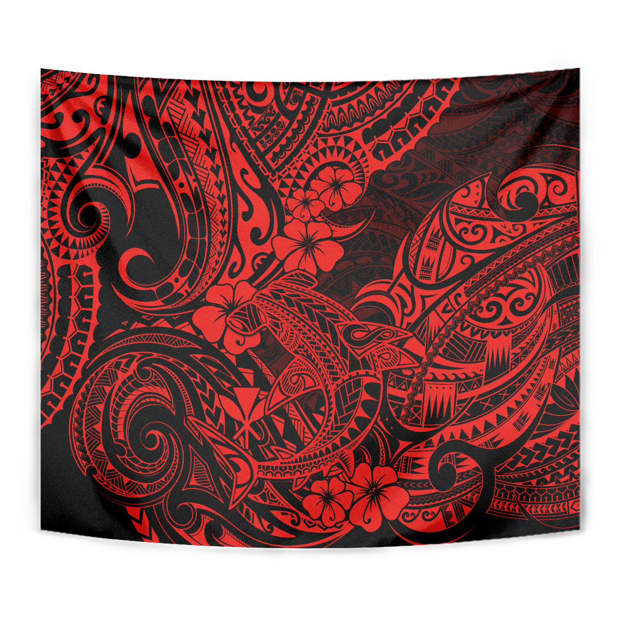 Hawaii Shark Tapestry Polynesian Pattern Red Version - Wonder Print Shop