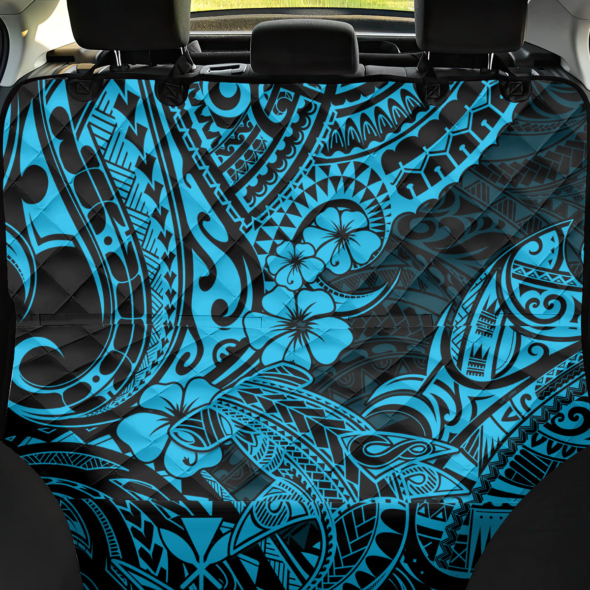 Hawaii Shark Back Car Seat Cover Polynesian Pattern Sky Blue Version - Wonder Print Shop