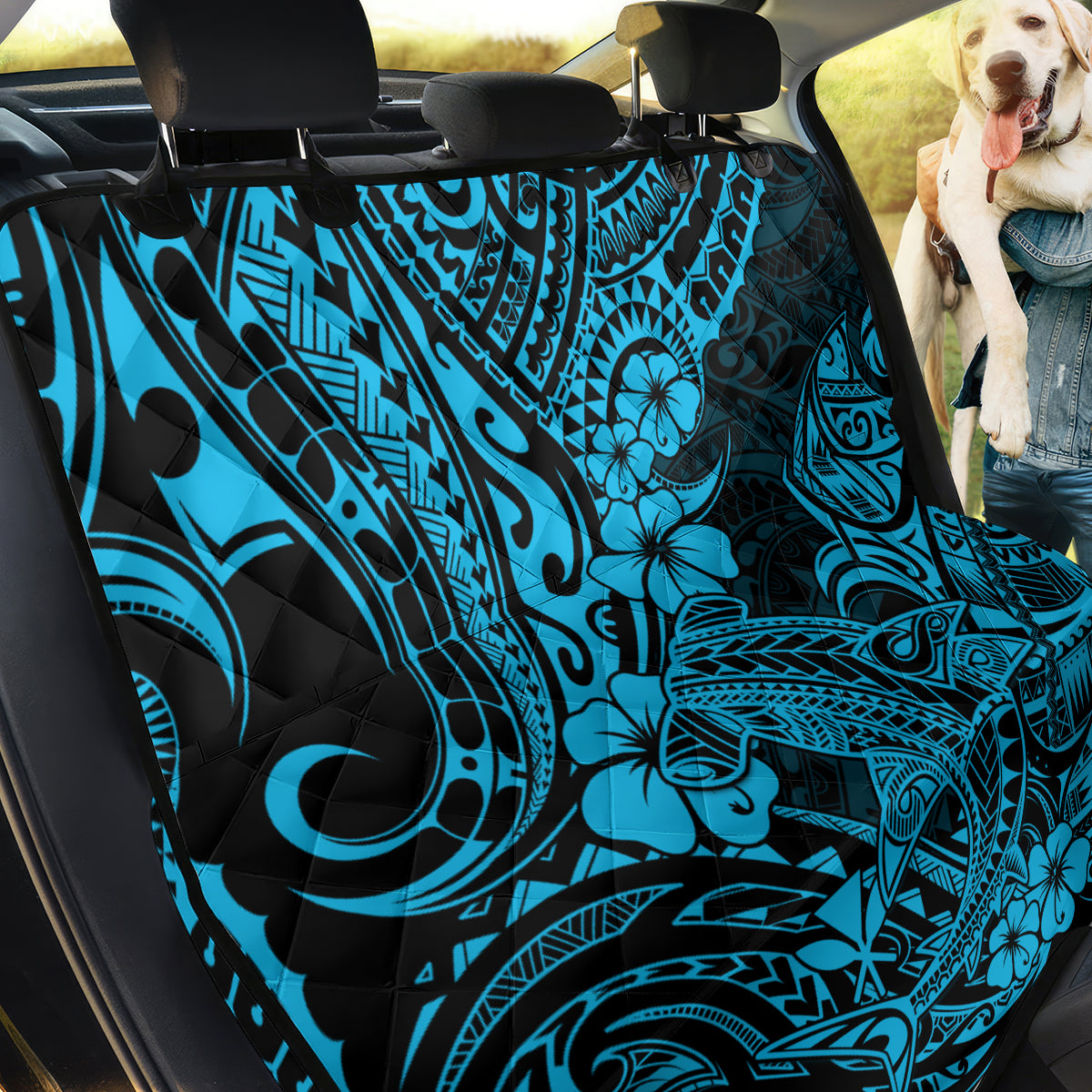 Hawaii Shark Back Car Seat Cover Polynesian Pattern Sky Blue Version - Wonder Print Shop
