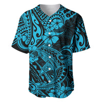 Hawaii Shark Baseball Jersey Polynesian Pattern Sky Blue Version - Wonder Print Shop