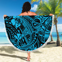 Hawaii Shark Beach Blanket Polynesian Pattern Sky Blue Version - Wonder Print Shop