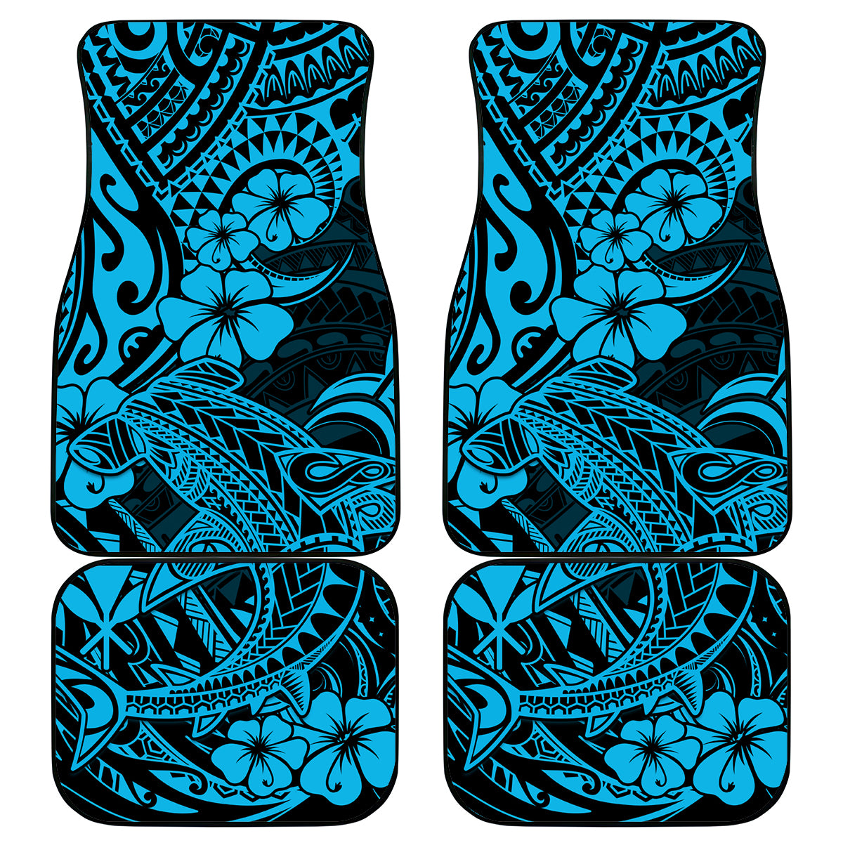 Hawaii Shark Car Mats Polynesian Pattern Sky Blue Version - Wonder Print Shop