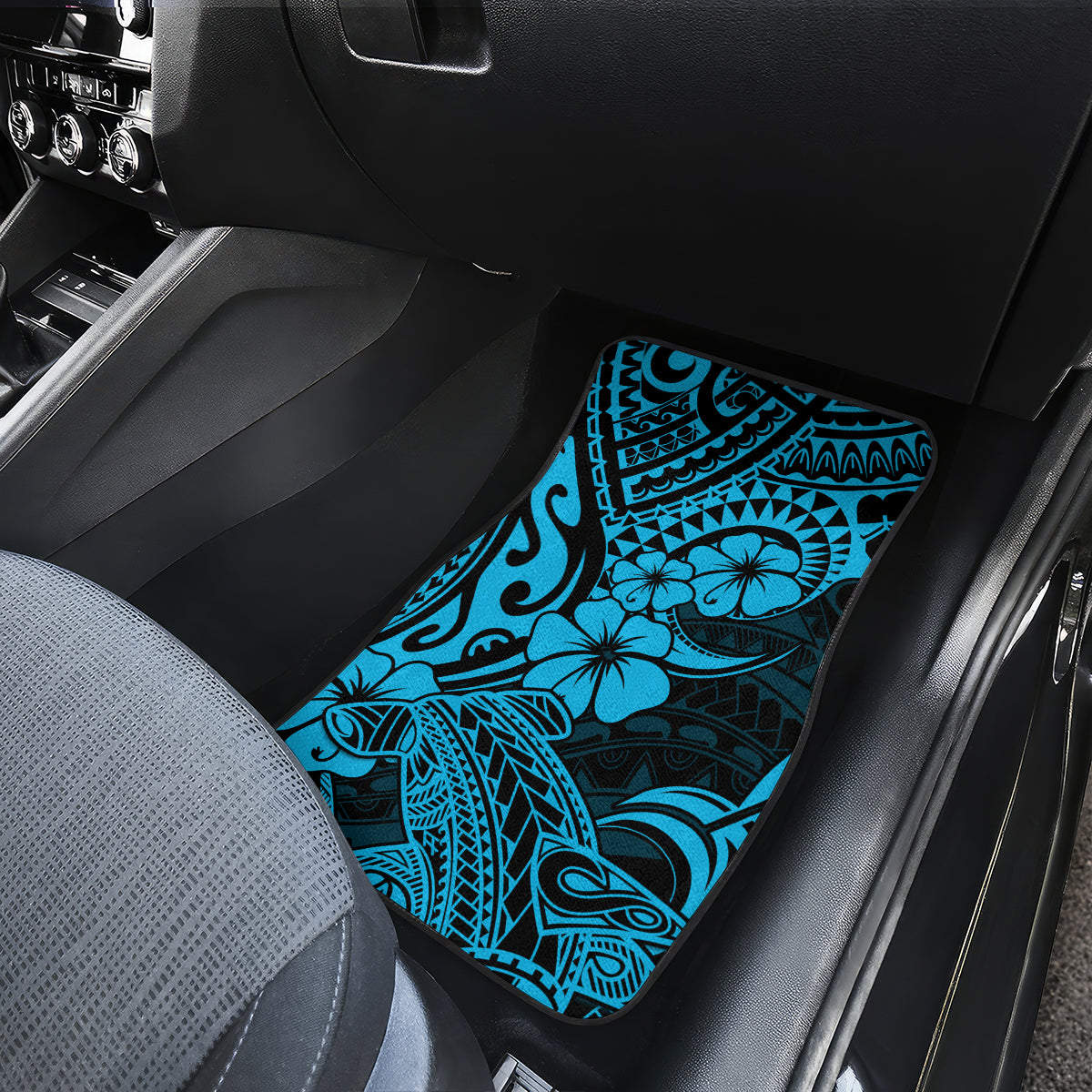 Hawaii Shark Car Mats Polynesian Pattern Sky Blue Version - Wonder Print Shop