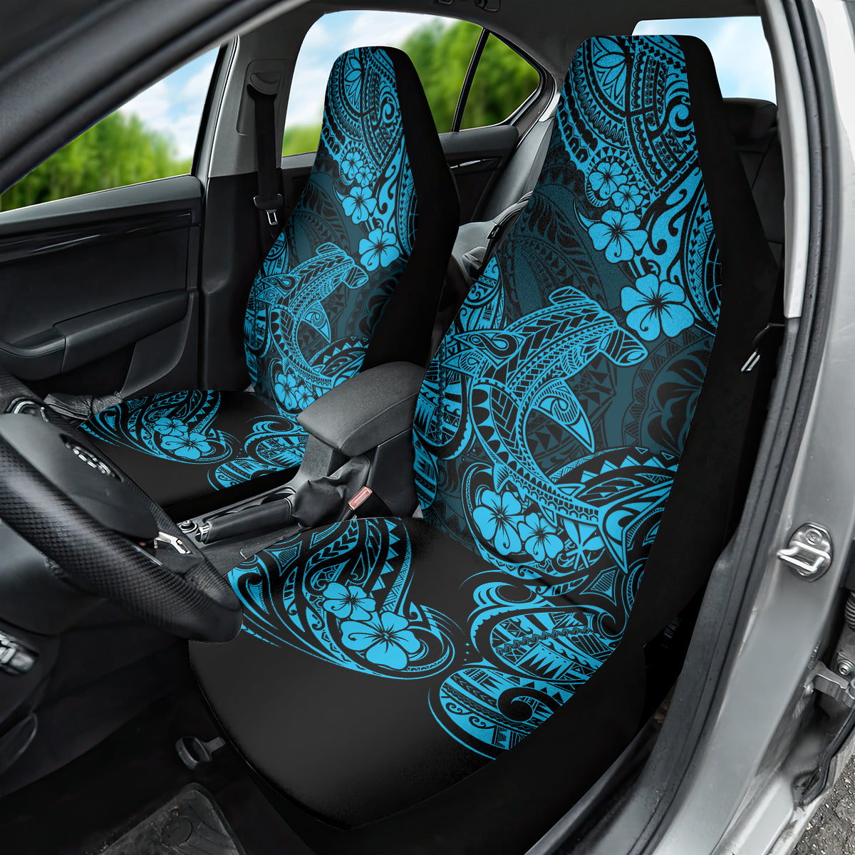 Hawaii Shark Car Seat Cover Polynesian Pattern Sky Blue Version - Wonder Print Shop