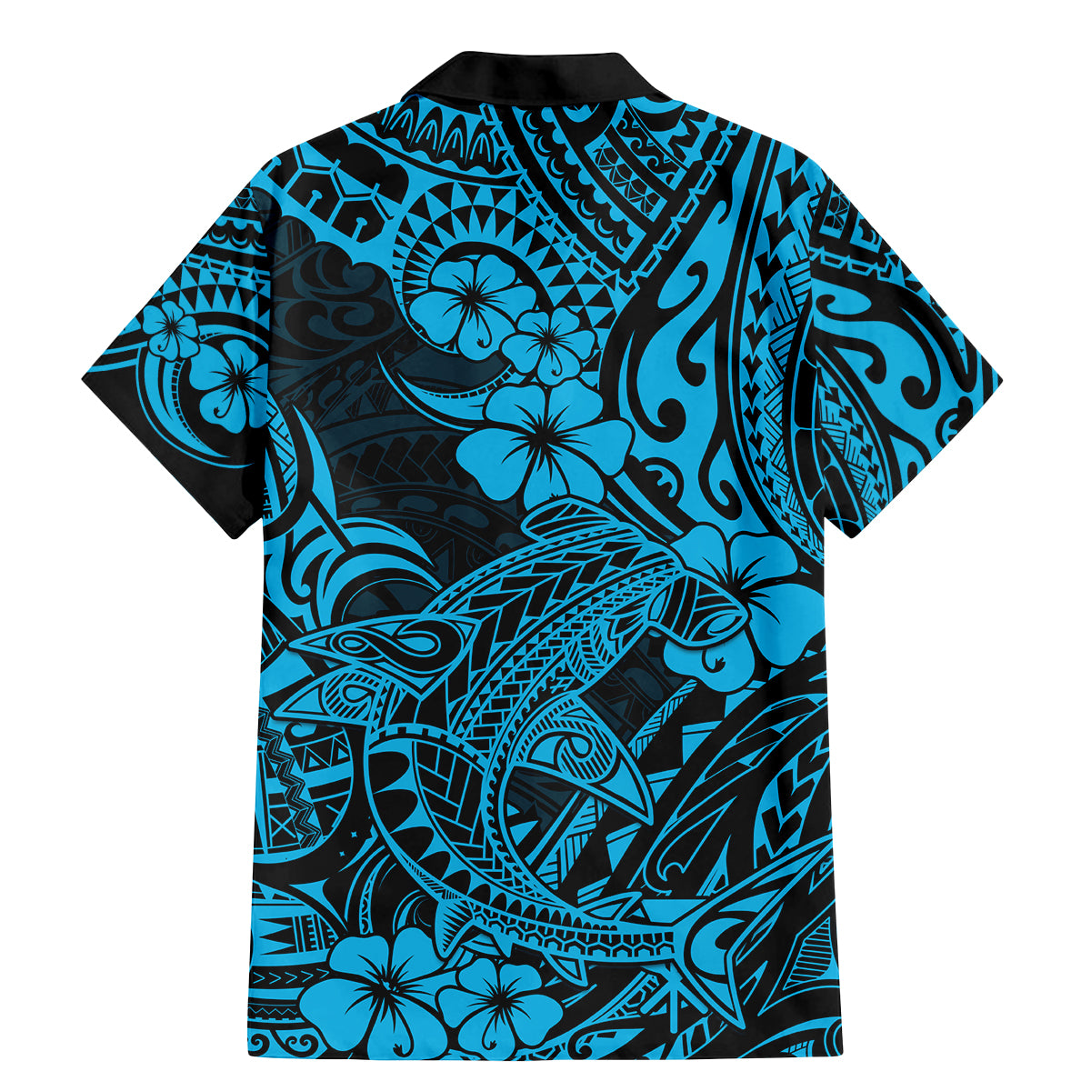 Hawaii Shark Family Matching Mermaid Dress and Hawaiian Shirt Polynesian Pattern Sky Blue Version - Wonder Print Shop