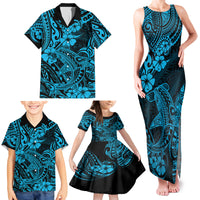 Hawaii Shark Family Matching Tank Maxi Dress and Hawaiian Shirt Polynesian Pattern Sky Blue Version - Wonder Print Shop