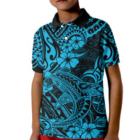Hawaii Shark Kid Polo Shirt Polynesian Pattern Sky Blue Version - Wonder Print Shop