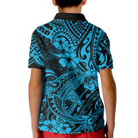 Hawaii Shark Kid Polo Shirt Polynesian Pattern Sky Blue Version - Wonder Print Shop