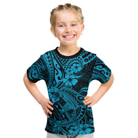 Hawaii Shark Kid T Shirt Polynesian Pattern Sky Blue Version - Wonder Print Shop