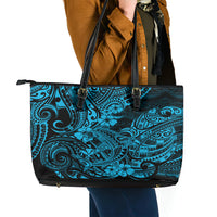 Hawaii Shark Leather Tote Bag Polynesian Pattern Sky Blue Version - Wonder Print Shop