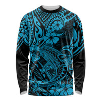Hawaii Shark Long Sleeve Shirt Polynesian Pattern Sky Blue Version - Wonder Print Shop