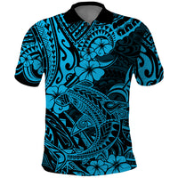 Hawaii Shark Polo Shirt Polynesian Pattern Sky Blue Version - Wonder Print Shop