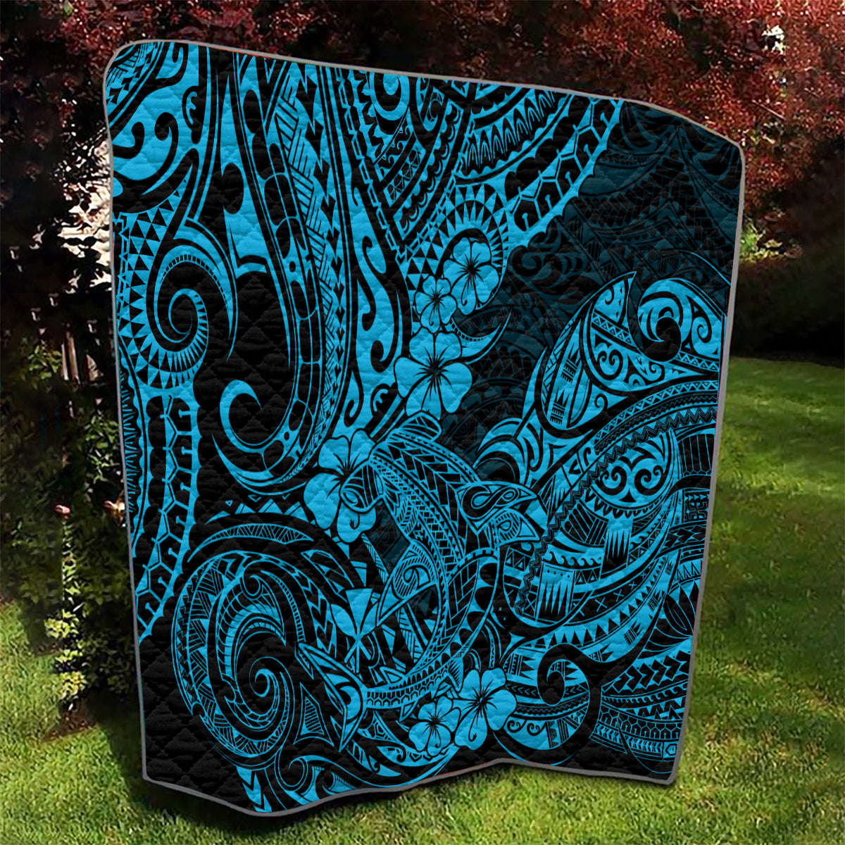 Hawaii Shark Quilt Polynesian Pattern Sky Blue Version - Wonder Print Shop