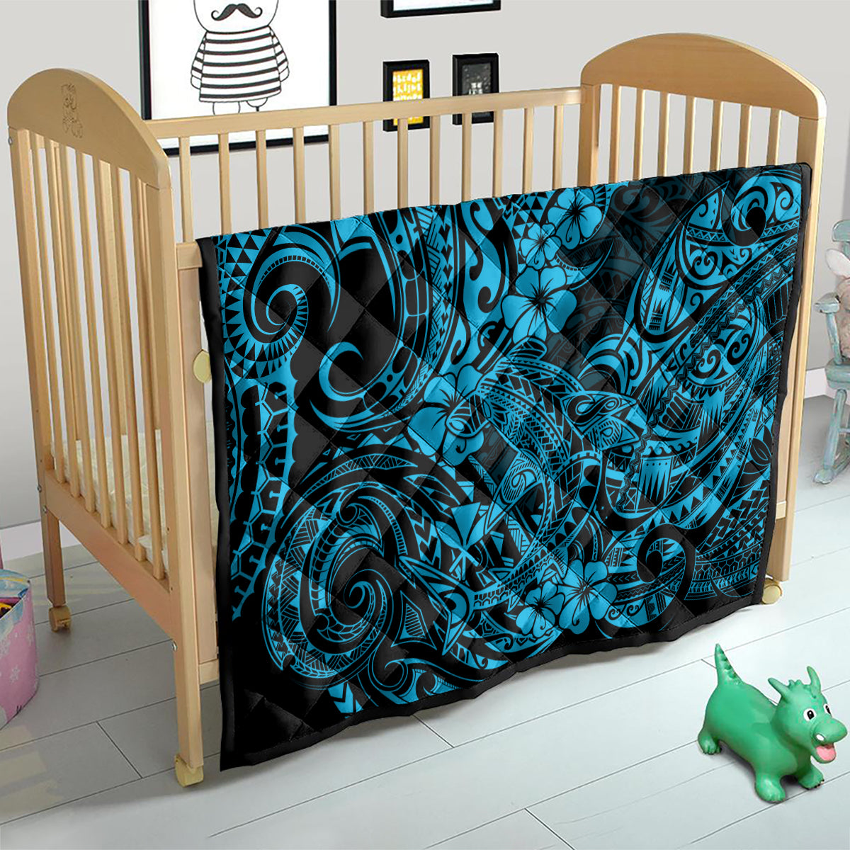 Hawaii Shark Quilt Polynesian Pattern Sky Blue Version - Wonder Print Shop