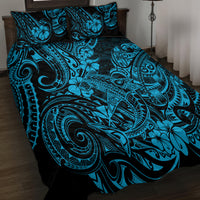 Hawaii Shark Quilt Bed Set Polynesian Pattern Sky Blue Version - Wonder Print Shop