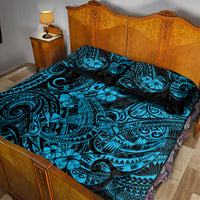 Hawaii Shark Quilt Bed Set Polynesian Pattern Sky Blue Version - Wonder Print Shop