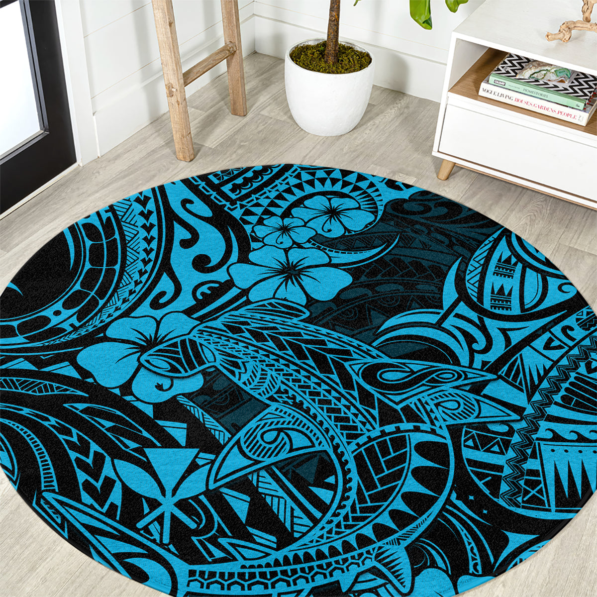hawaii-shark-round-carpet-polynesian-pattern-sky-blue-version