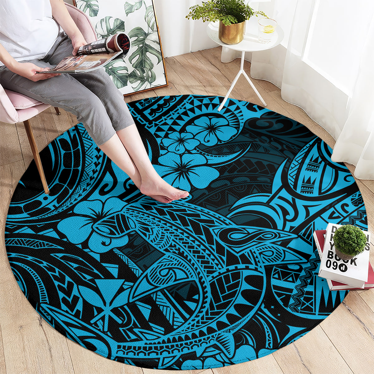 hawaii-shark-round-carpet-polynesian-pattern-sky-blue-version