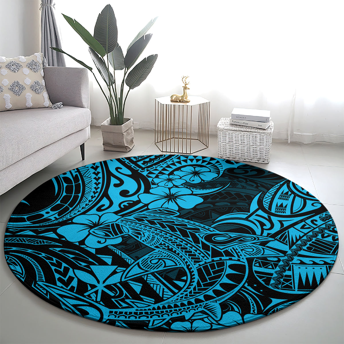 hawaii-shark-round-carpet-polynesian-pattern-sky-blue-version