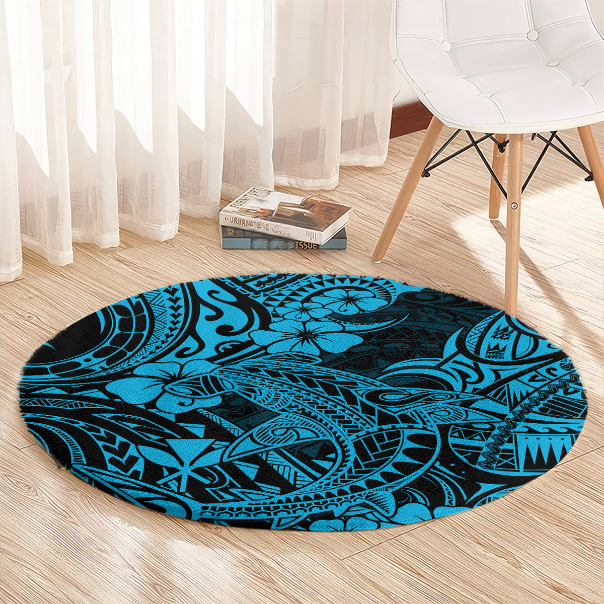 hawaii-shark-round-carpet-polynesian-pattern-sky-blue-version