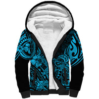 Hawaii Shark Sherpa Hoodie Polynesian Pattern Sky Blue Version - Wonder Print Shop