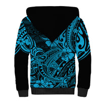 Hawaii Shark Sherpa Hoodie Polynesian Pattern Sky Blue Version - Wonder Print Shop
