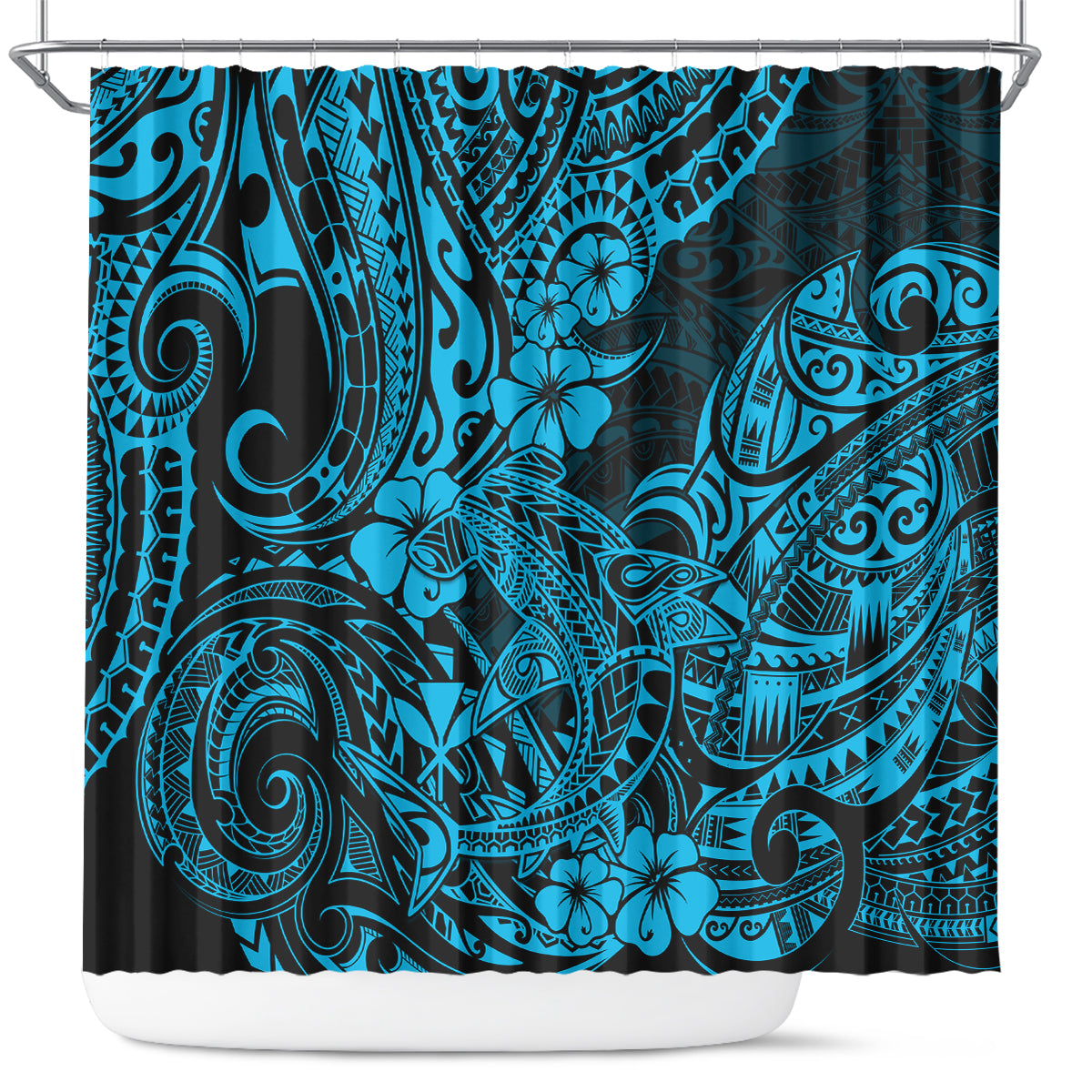 hawaii-shark-shower-curtain-polynesian-pattern-sky-blue-version