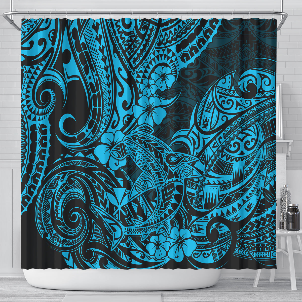 hawaii-shark-shower-curtain-polynesian-pattern-sky-blue-version