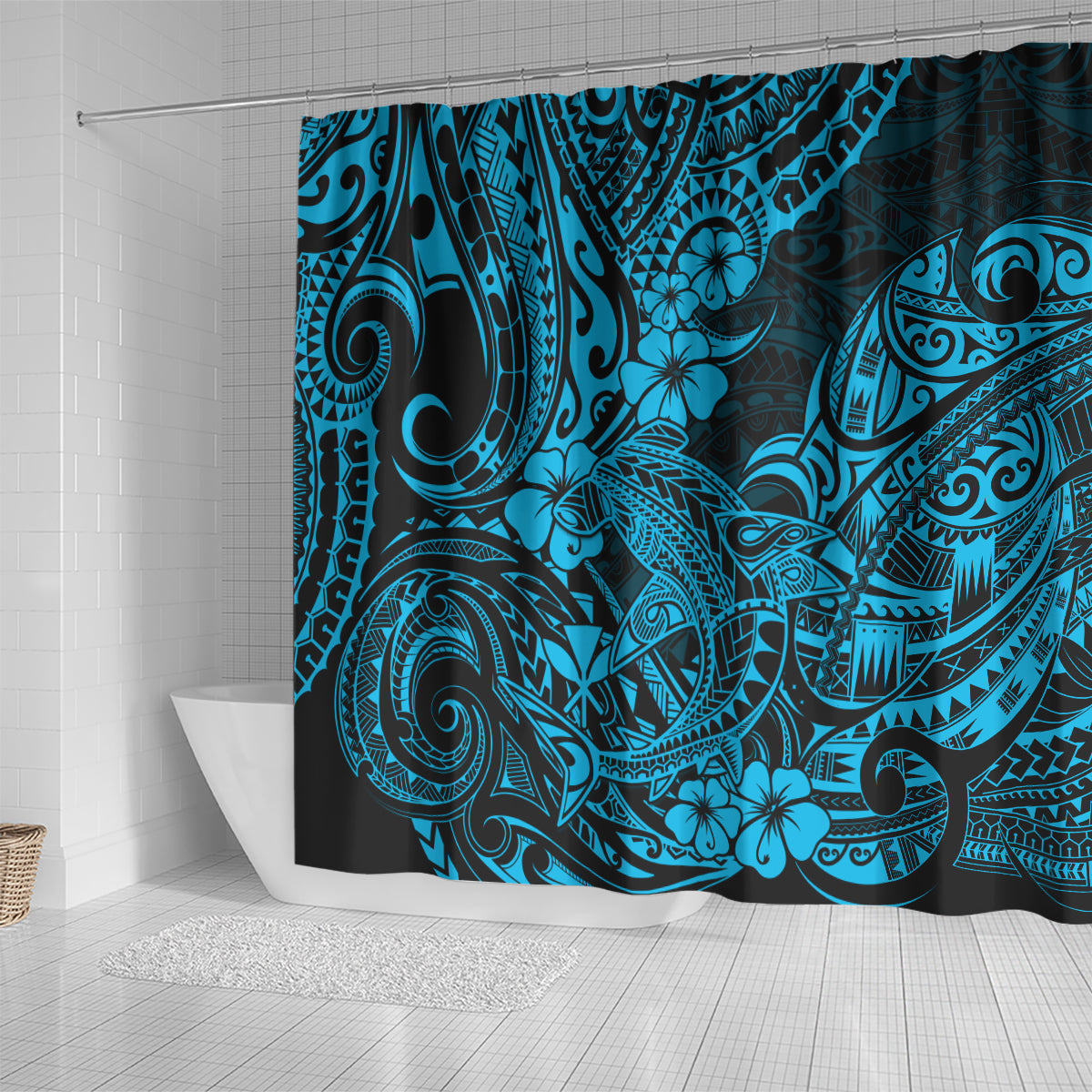 hawaii-shark-shower-curtain-polynesian-pattern-sky-blue-version