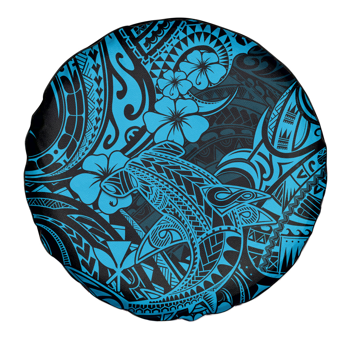 Hawaii Shark Spare Tire Cover Polynesian Pattern Sky Blue Version - Wonder Print Shop