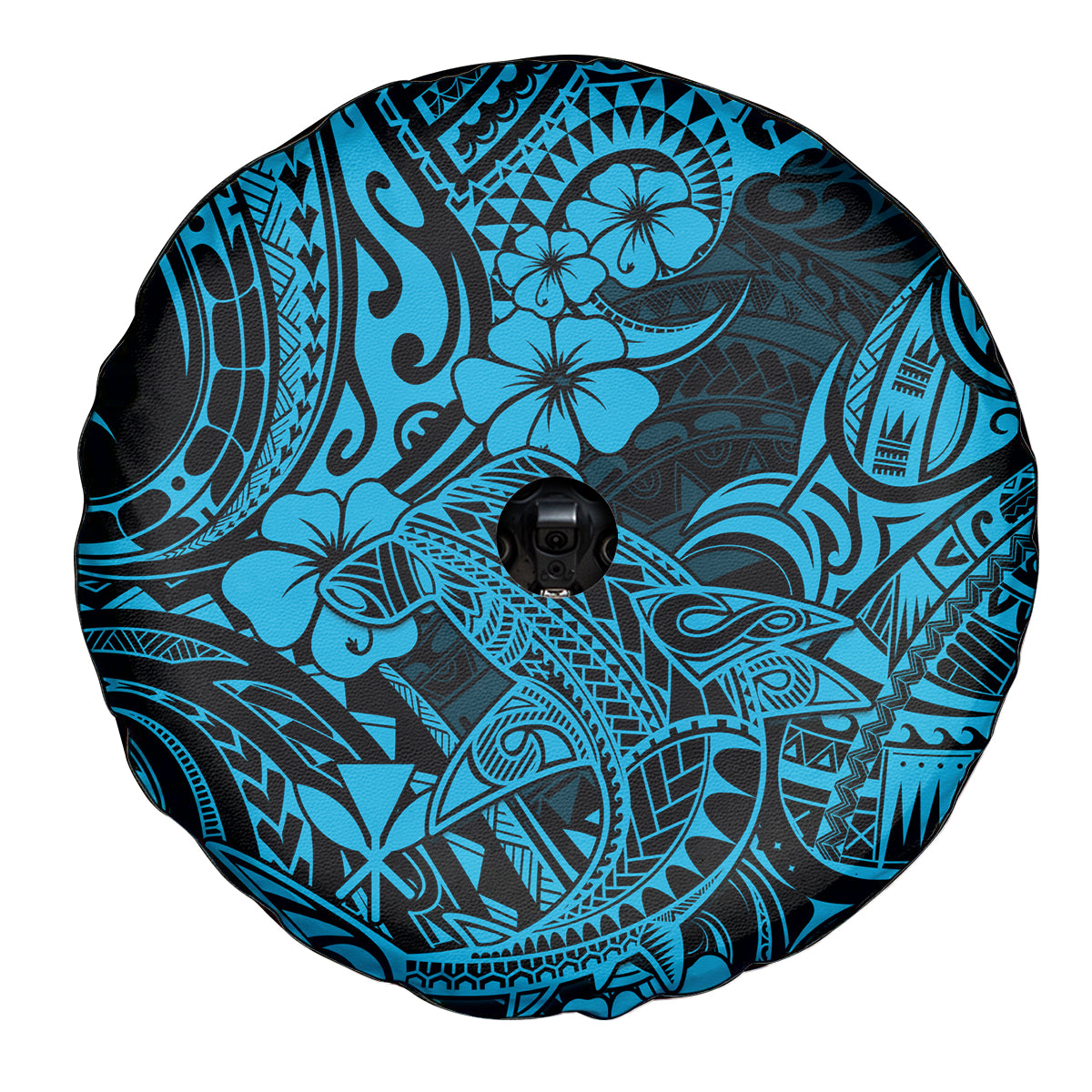 Hawaii Shark Spare Tire Cover Polynesian Pattern Sky Blue Version - Wonder Print Shop