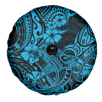 Hawaii Shark Spare Tire Cover Polynesian Pattern Sky Blue Version - Wonder Print Shop