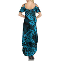 Hawaii Shark Summer Maxi Dress Polynesian Pattern Sky Blue Version - Wonder Print Shop
