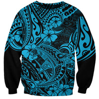 Hawaii Shark Sweatshirt Polynesian Pattern Sky Blue Version - Wonder Print Shop