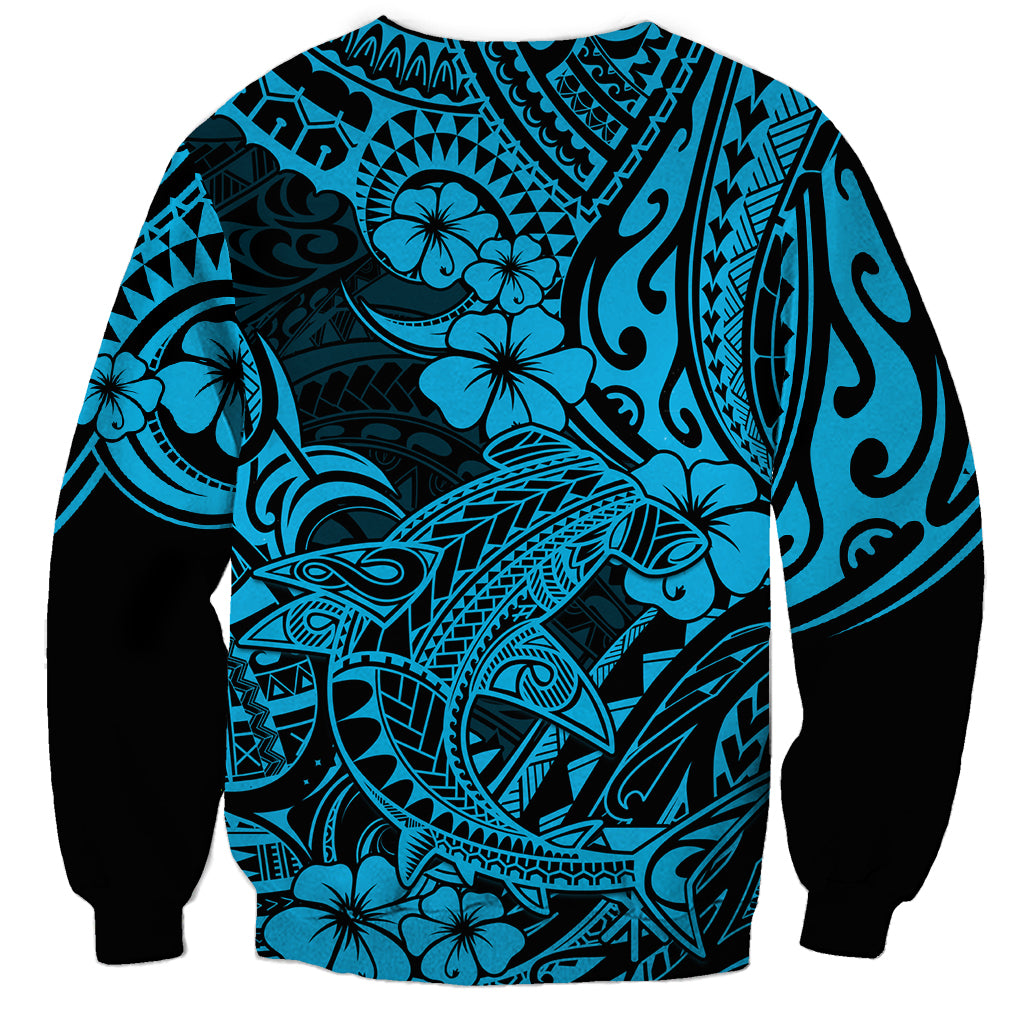 Hawaii Shark Sweatshirt Polynesian Pattern Sky Blue Version - Wonder Print Shop