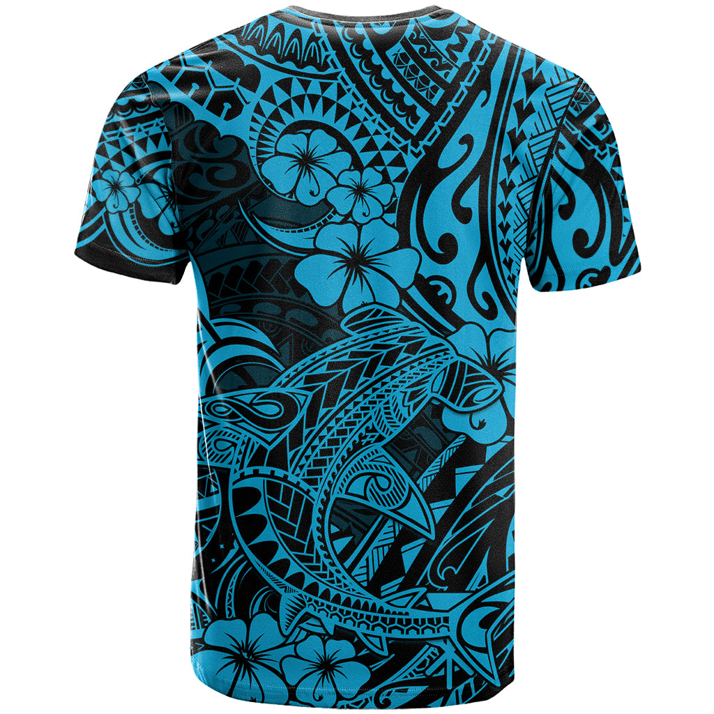 Hawaii Shark T Shirt Polynesian Pattern Sky Blue Version - Wonder Print Shop