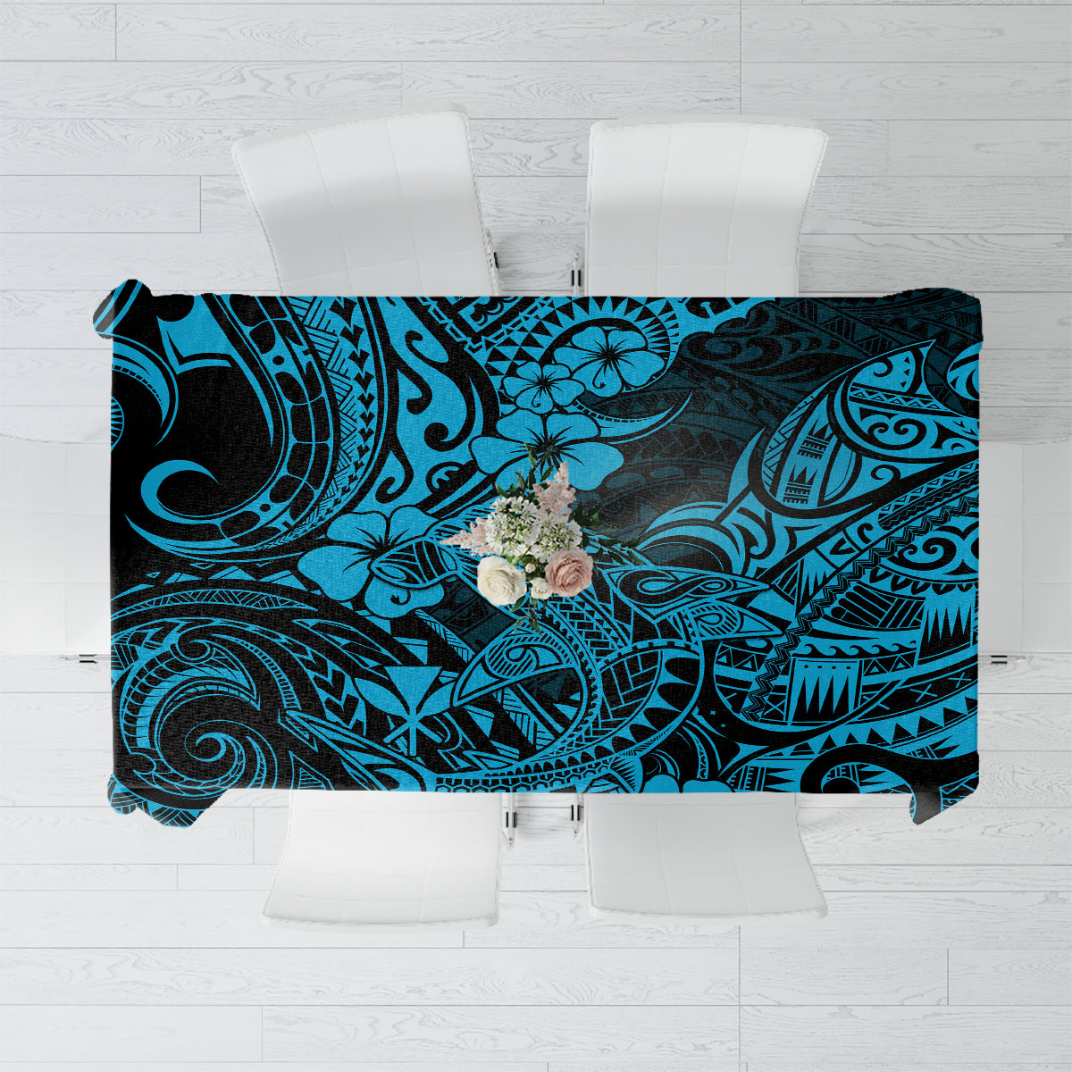 Hawaii Shark Tablecloth Polynesian Pattern Sky Blue Version - Wonder Print Shop