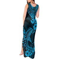 Hawaii Shark Tank Maxi Dress Polynesian Pattern Sky Blue Version - Wonder Print Shop