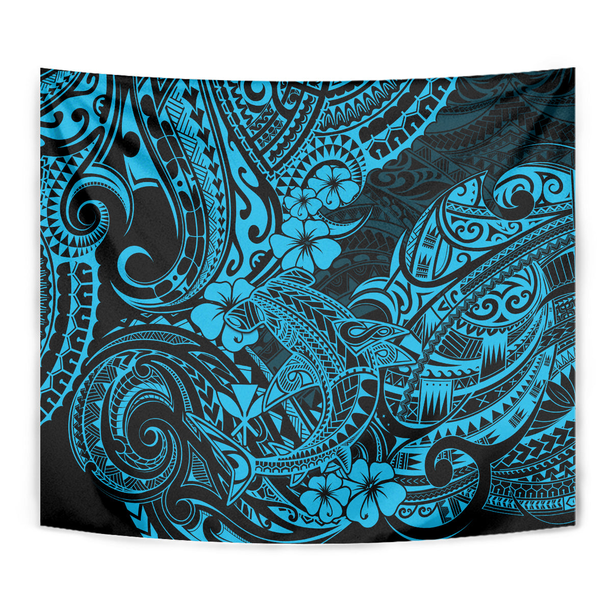 Hawaii Shark Tapestry Polynesian Pattern Sky Blue Version - Wonder Print Shop