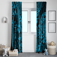 Hawaii Shark Window Curtain Polynesian Pattern Sky Blue Version - Wonder Print Shop