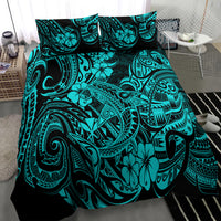 Hawaii Shark Bedding Set Polynesian Pattern Turquoise Version - Wonder Print Shop